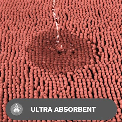 Coral Bathroom Rugs Sets 2 Piece – Absorbent and Washable Bath Mat, Non-Slip, Thick Soft Chenille Bath Rugs for Bathroom, Shower, Sink - 17" x 24"+20" x 32"