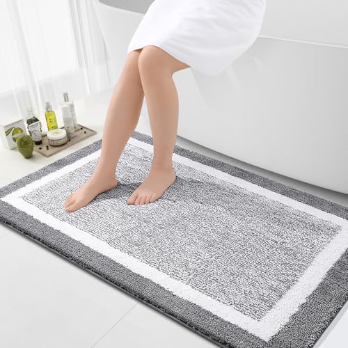 OLANLY Large Bathroom Rugs 44x32, Soft Absorbent Microfiber Bath Rugs, Grey