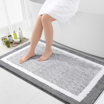 OLANLY Large Bathroom Rugs 44x32, Soft Absorbent Microfiber Bath Rugs, Grey
