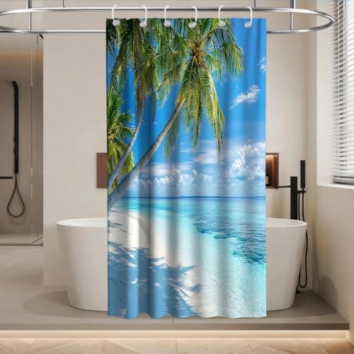Beach Modern Ocean Shower Curtain Coastal Summer Tropical Palm Tree Trendy