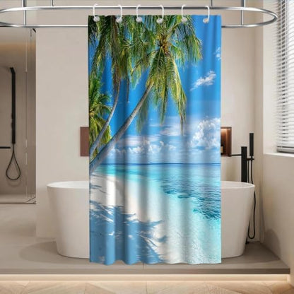 Beach Modern Ocean Shower Curtain Coastal Summer Tropical Palm Tree Trendy