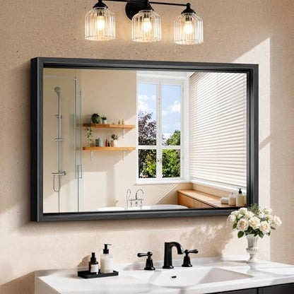 CIRCUMI 30"x42" Brushed Black Bathroom Mirror, Rectangular Vanity Mirror