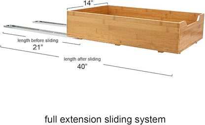 Household Essentials Glidez Bamboo and Steel 1-Tier Pull-Out/Slide-Out Storage Organizer, 14" Wide, Natural