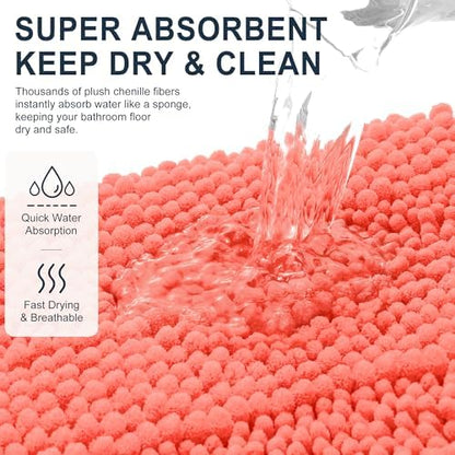 Smiry Thick Chenille Bathroom Runner Rugs 47x17, Absorbent Bath Mat, Coral