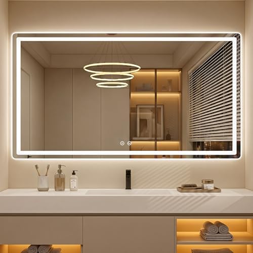 LED Bathroom Mirror with Lights, 30 x 55 Lighted Vanity Wall Mirror