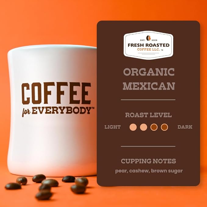 Fresh Roasted Coffee, Organic Mexican Whole Bean Coffee, Medium Roast, USDA Organic, 3rd Party Tested for Mold, Mycotoxin & Pesticides, Kosher, 5 lb (80 oz)