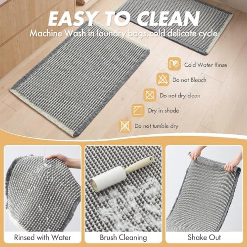 MIULEE Set of 2 Waffle Bathroom Rugs Dark Grey&Cream Bath Mat 18x30 Inch