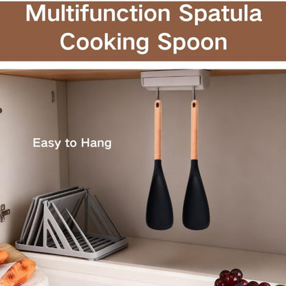 Cedar and Ash Spoon, Multifunction Spatula Cooking Spoon with Wooden Handle,3 in 1 Spatula Spoons Heat-Resistant Silicone, for Makes Stirring, Scooping