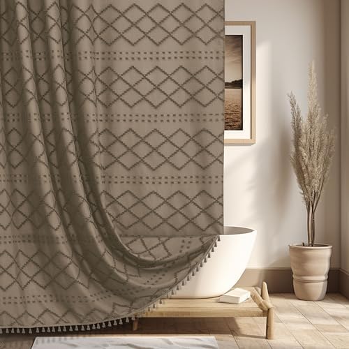 Siiluminisoy Boho Farmhouse Shower Curtain, 72 x 72 Tufted Chevron Textured Striped Modern Minimalist Cloth Shower Curtain for Bathroom