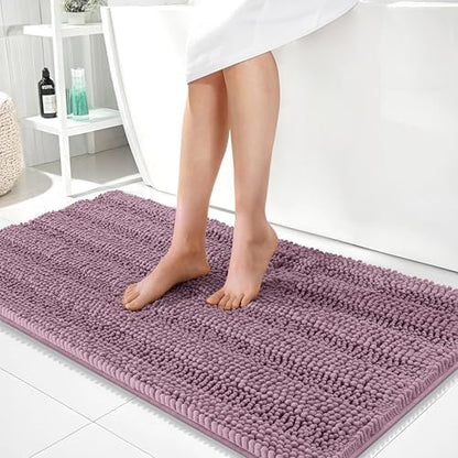 OLANLY Thick Bathroom Runner Rugs 44x24, Soft Chenille Bath Rugs, Deep Plum