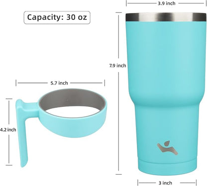 Konokyo 30 oz Tumbler with Handle and 2 Straw 2 Lid, Insulated Water Bottle Stainless Steel Vacuum Cup Reusable Travel Mug,Turquoise