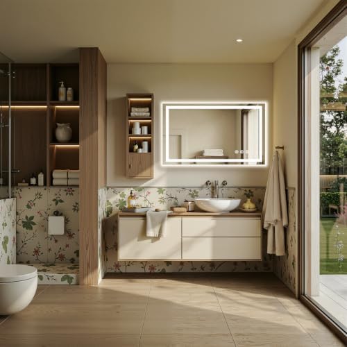 48"x32" LED Bathroom Mirror with Anti-Fog, Backlit & Front Lights, Memory