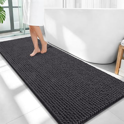 OLANLY Thick Chenille Bathroom Runner Rugs Mats 59x24, Dark Grey