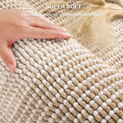 BSICPRO Bathroom Rugs Sets 2 Piece, 32"x20" + U-Shaped 24"x20", Beige