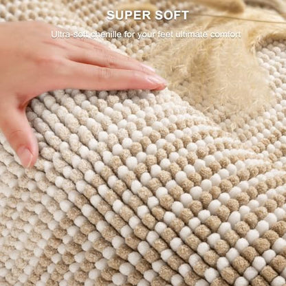 BSICPRO Bathroom Rugs Sets 2 Piece, 32"x20" + U-Shaped 24"x20", Beige