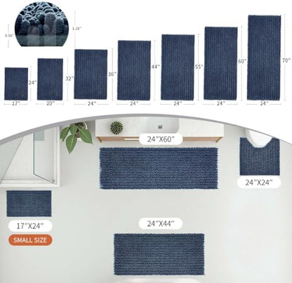 Disolla Blue Bathroom Runner Rug 24x70 Inch - Extra Long Chenille Bath Mat, Luxury Shaggy Plush Absorbent Rug, Non-Slip Large Runner for Floor and Laundry Room