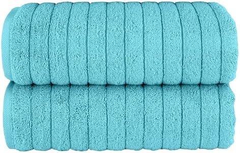 Elegant Comfort 100% Turkish Cotton Corduroy Ribbed Luxury Soft 2 Pack Bath Towels 27 x 54 Inch - Ultra Plush, Absorbent, Quick Dry, Hotel Spa Quality Towels for Bathroom Essentials, Aqua