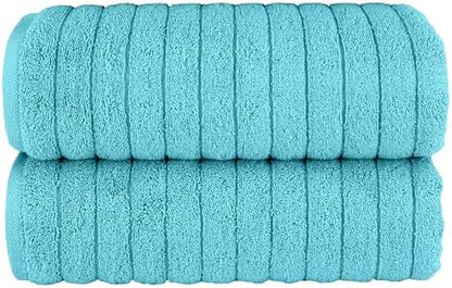Elegant Comfort 100% Turkish Cotton Corduroy Ribbed Luxury Soft 2 Pack Bath Towels 27 x 54 Inch - Ultra Plush, Absorbent, Quick Dry, Hotel Spa Quality Towels for Bathroom Essentials, Aqua