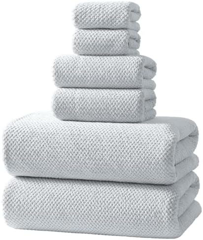 REDKISS 6 Piece Premium Towel Set, 2 Bath, 2 Hand, and 4 Wash Cloths, Ultra-Fiber Coral Fleece, Highly Absorbent Towels for Bathroom, Gym, Hotel, and Spa, Ideal for Everyday use, Light Grey