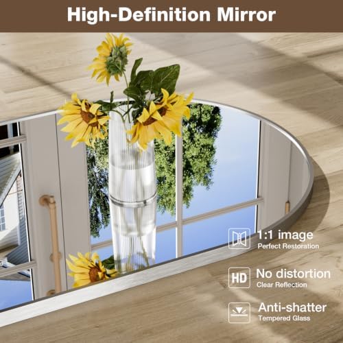 22"x30" Brushed Nickel Arched Vanity Bathroom Mirror, Set of 2