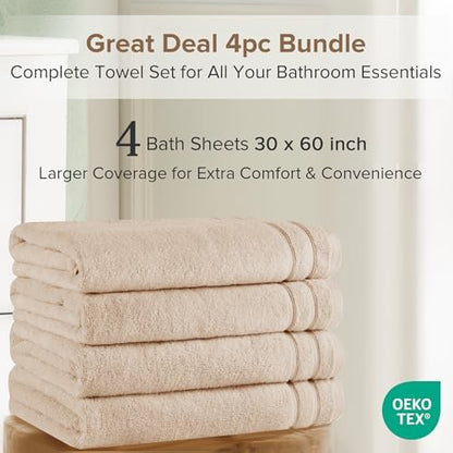 Comfort Spaces 4 Pc Bath Sheet Set 30x60, 100% Cotton 400GSM, Beige Tan