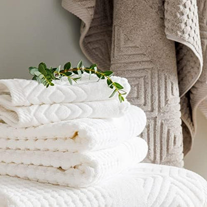 Texere 100% Organic Cotton Diamond Jacquard 700 GSM Luxury Bath Towel Sets - Ultra Soft and Absorbent Hotel and Spa Quality (Diamond, Bright White, 2 Hand & 2 Wash Towels)