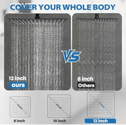 Shower Head,12" High Pressure Rainfall Shower Head with Handheld Dual Spray