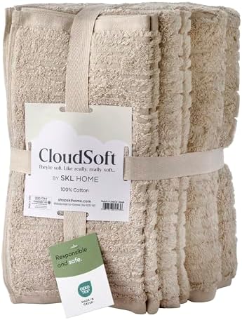 SKL Home CloudSoft Bath Towel Set, 6-Piece, 100% Cotton Luxury, Oatmeal