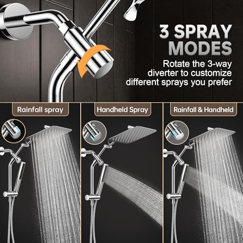 Veken All Metal 10"Luxurious Rain Shower Head with Handheld Spary,Power Jet