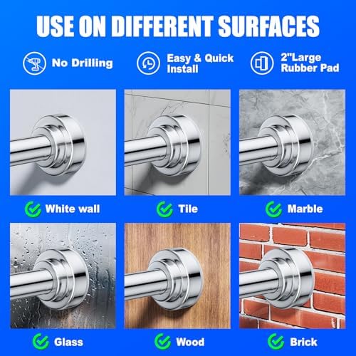 Ausemku Shower Curtain Rod - 32-104 Inch Rustproof Tension Rod, Non-Slip Spring Design, No Drilling Adjustable Curtain Rod for Bathroom, Kitchen, and Closet（Silver）