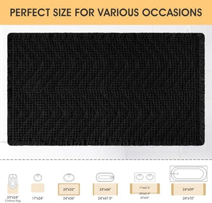 Upgrade Waffle Bath Mat, Boho Bathroom Rugs Absorbent Non Slip, Ultra Soft Bathroom Mat, Machine Washable Knit Bath Rugs with Herringbones for Bathroom,Bedroom, Kitchen, Shower, Tub,36"x24", Black