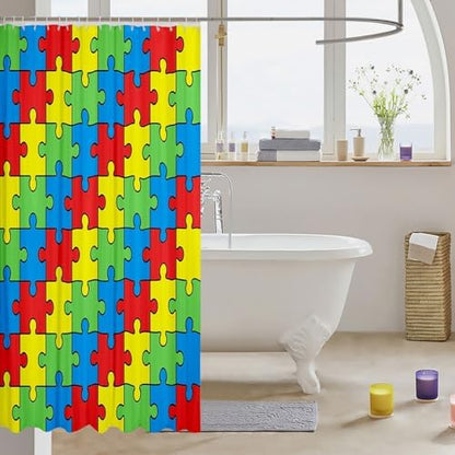 Feelyou Funny Colorful Blocks Kids Shower Curtain Boys Girls Abstract Geometric Bathroom Waterproof Accessories with 12 Hooks 72x72 Inches Game Pieces Fractal Hobby Bright Multicolor Room Decor