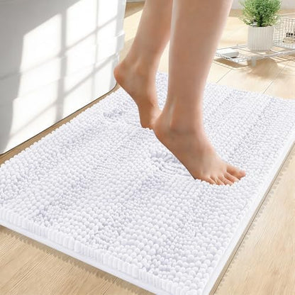 OLANLY Thick Small Bathroom Rugs 24x16, Soft Chenille Bath Rugs, White
