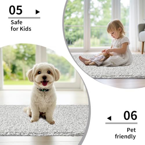 Disolla Bathroom Rug 20x32 - Non-Slip Plush Thick Bath Mat, Highly Absorbent & Ultra Soft Fluffy Floor Mat, Machine Washable for Shower and Tub, Grey & White