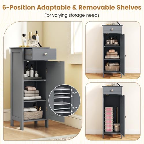 GIANTEX 34.5" Bathroom Cabinet with Drawer & Single Door (Grey)