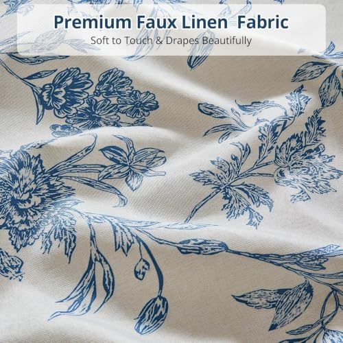 Warmstar Farmhouse Shower Curtain,Blue Floral Shower Curtain for Bathroom Linen Look Vintage Shower Curtain with Weighted Hem,72" W x 78" L