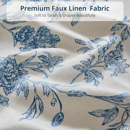 Warmstar Farmhouse Shower Curtain,Blue Floral Shower Curtain for Bathroom Linen Look Vintage Shower Curtain with Weighted Hem,72" W x 84" L