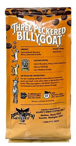 Raven's Brew Coffee Bold Organic Coffee Dark Roast Whole Bean - Organic Three Peckered Billy Goat 2-pack of 12oz