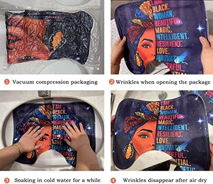 4 Pcs Sunflower Black Girl Shower Curtain Sets, Inspirational Words African Queen Bathroom Sets with Shower Curtain and Rugs Toilet Lid Cover Bath Mat, Soft Fabric Shower Curtains with Hooks