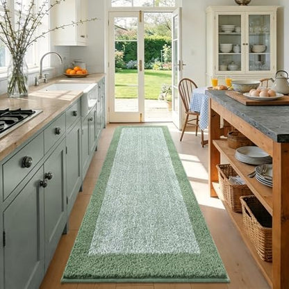 80x24 Long Bathroom Rugs Non Slip Washable, Soft Absorbent Bath Mat Green