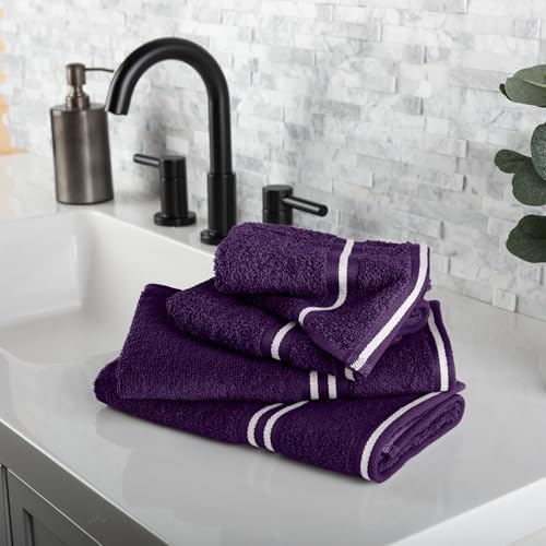 Lavish Home Bathroom Towels Set, Bathroom Essentials, Eggplant, Set of 8