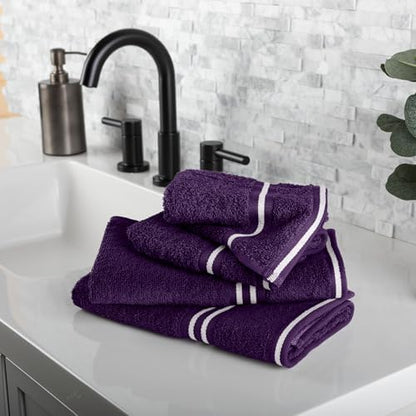 Lavish Home Bathroom Towels Set, Bathroom Essentials, Eggplant, Set of 8