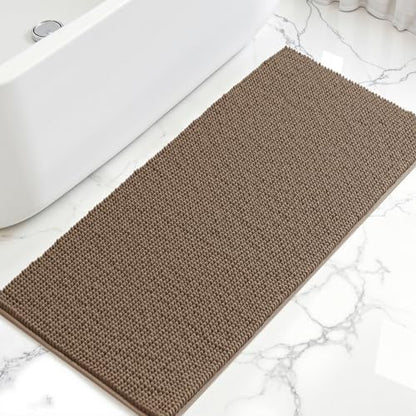 SUBRTEX Bathroom Rugs, 24" x 55" Chenille Bath Rug Soft Short Plush Bath Mat Soft Shower Mat Water Absorbent Shower Mat Quick Dry Machine Washable, Taupe Brown