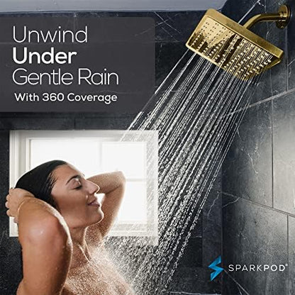 SparkPod Rain Shower Head, 8 Inch Square, Egyptian Gold Finish