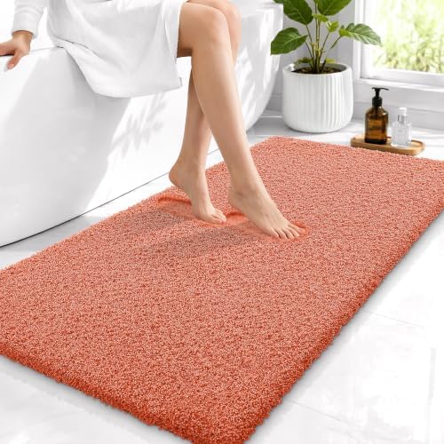 OLANLY Microfiber Bathroom Runner Rugs 44x24, Ultra Soft Bath Mat, Coral