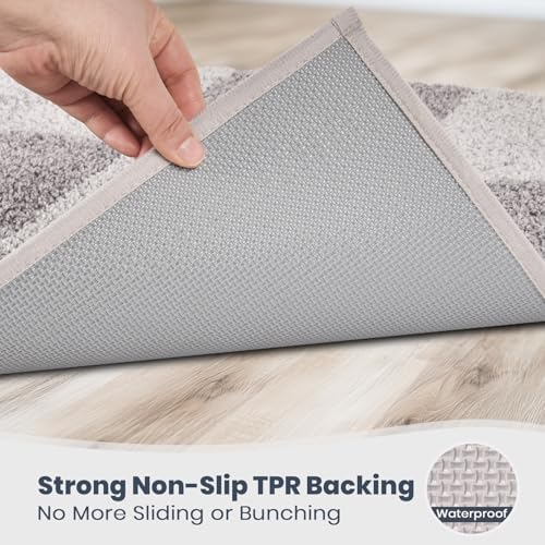 PURRUGS Bathroom Rug Non-Slip Machine Washable 20" x 30", Super Absorbent and Quick-Dry Bath Mat, Extra Soft and Plush Bath Rug for Shower, Bathtub and Sink, Light Grey & Grey
