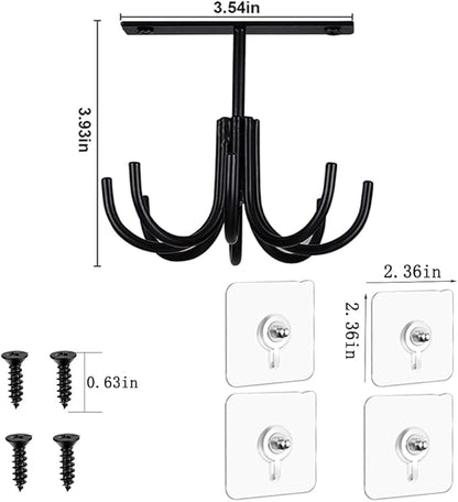 Metal Under Cabinet Kitchen Utensil Hooks,360° Rotating Kitchen Utensil Rack with 8 Hooks,Drilling Free Adhesive Utensils Hanging Rack for Tools/Towel/Knife (Black)