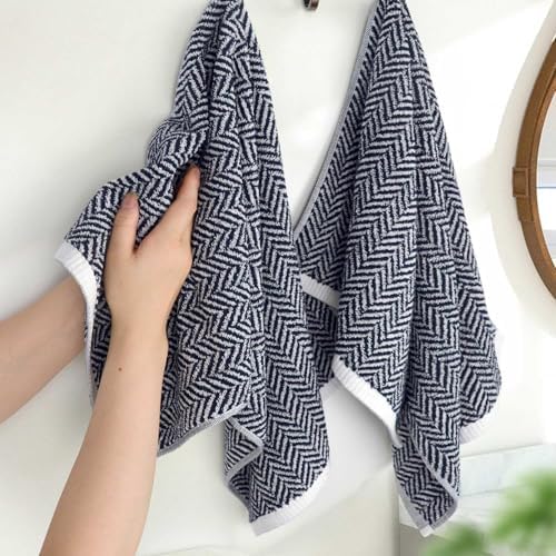 Cleanbear Bathroom Hand Towels with Herringbone Pattern - Cotton, 2-Pack