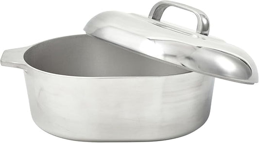 IMUSA 13in Cajun Cast Aluminum Oval Roaster with Lid, Durable Baking and Roasting Pan for Chicken, Meats, and Traditional Cooking