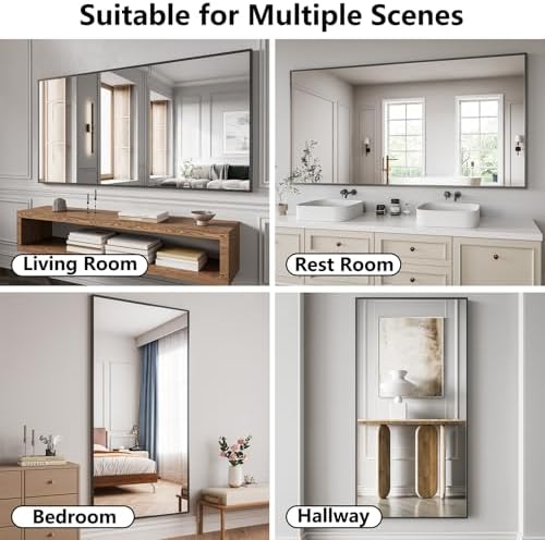 Koonmi Bathroom Mirror 36x71 Matte Black Bathroom Wall-Mounted Mirrors, Modern Rectangle Vanity Mirror, HD Tempered Glass, Aluminum Alloy Frame Allow to Hang Horizontally or Vertically